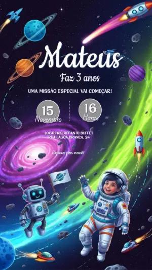 Convite de Aniversário Astronauta no Espaço para Editar Online