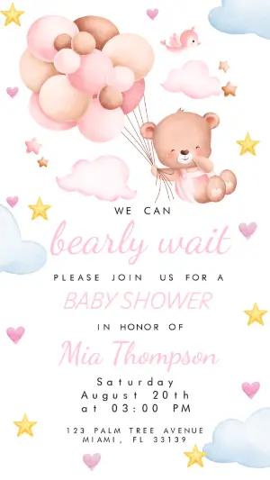 Editable Teddy Bear Baby Shower Invitation Template