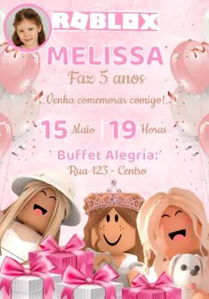Convite de Aniversário Roblox Menina Rosa com Foto Editável