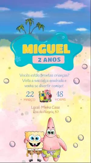 Convite Animado Aniversário Bob Esponja para Editar Online