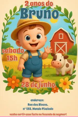 Convite Aniversário Fazendinha Menino para Editar Online