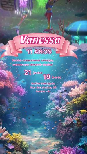 Convite Animado Aniversário Barbie Sereia para Editar Online