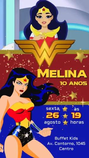 Convite Animado Aniversário Mulher Maravilha para Editar
