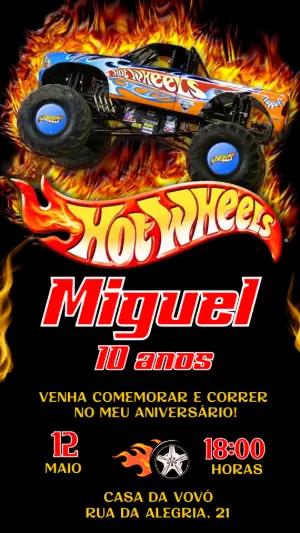 Convite de Aniversário HotWheels Monster Truck para Editar Online