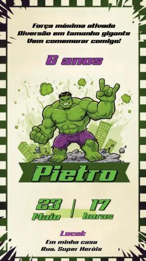 Convite Digital Hulk para Aniversário Infantil Editável