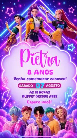 Convite Digital Aniversário Guerreiras do kpop para Editar