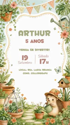 Convite Aniversário Elefantinho Boho Jardim Editável