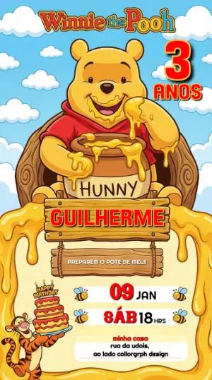 Convite de Aniversário Infantil Ursinho Pooh Editável