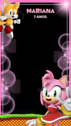 Moldura de Aniversário Amy Rose e Sonic para Editar Online