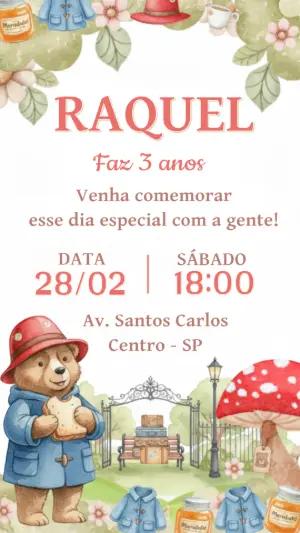 Convite de Aniversário Ursinho Paddington Aquarela para Editar