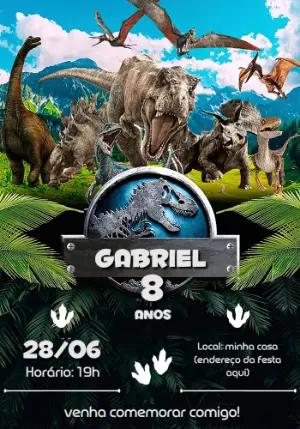 Convite de Aniversário Jurassic World com Dinossauros para Editar