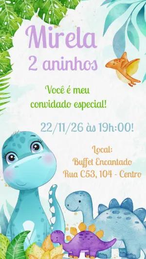 Convite de Aniversário Dinossauro Baby Aquarela para Editar