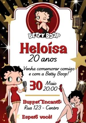 Convite de Aniversário Betty Boop Retrô para Editar
