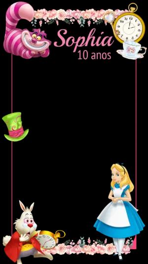 Moldura de Aniversário Alice no País das Maravilhas Editável