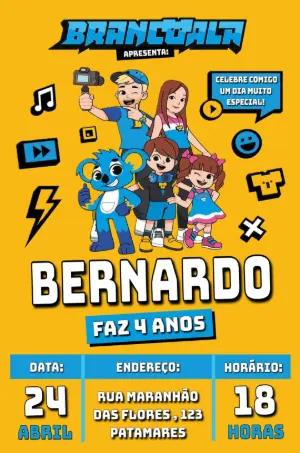 Convite de Aniversário Brancoala Amarelo e Azul para Editar