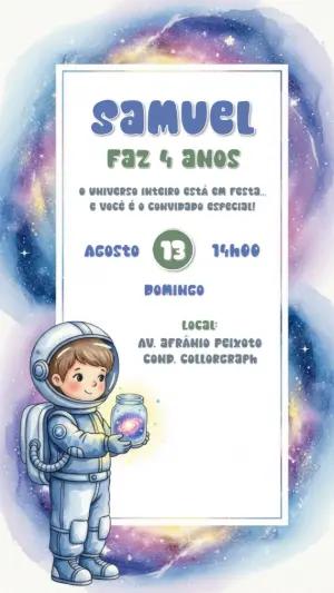Convite Aniversário Astronauta Infantil para Editar Online
