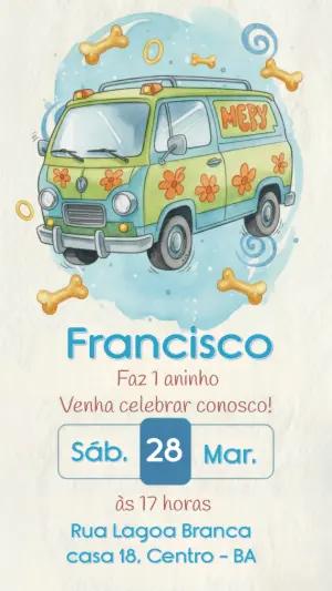 Convite de Aniversário Scooby-Doo em Aquarela para Editar