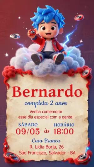 Convite de Aniversário Menino Herói Cabelo Azul para Editar