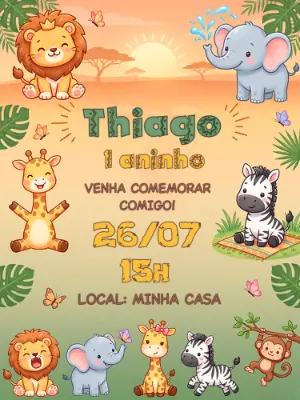 Convite de Aniversário Safari Baby Fofinho para Editar