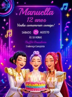 Convite de Aniversário Guerreiras do K-pop Editável