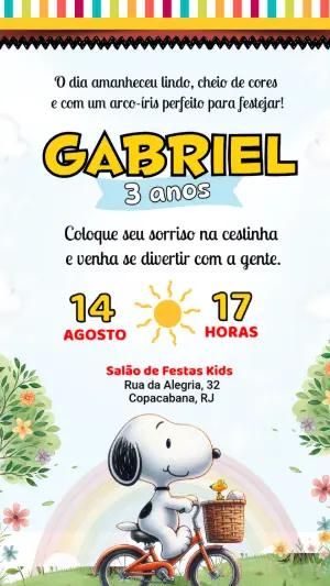Convite de Aniversário Snoopy Peanuts para Editar