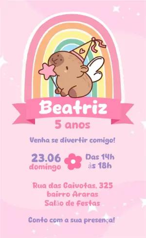 Convite Aniversário Capivara Fofa e Arco-íris para Editar