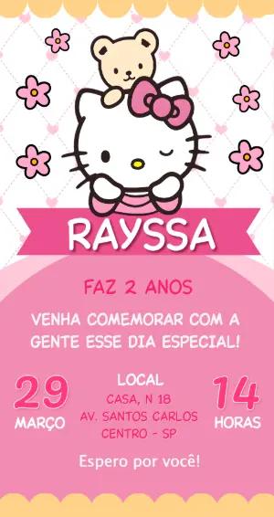 Convite de Aniversário Hello Kitty Rosa Fofo para Editar