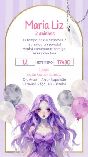 Convite Animado Aniversário Menina Fantasminha Roxo Editável