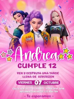Invitación Digital Cumpleaños Pop Star Editable para Chicas