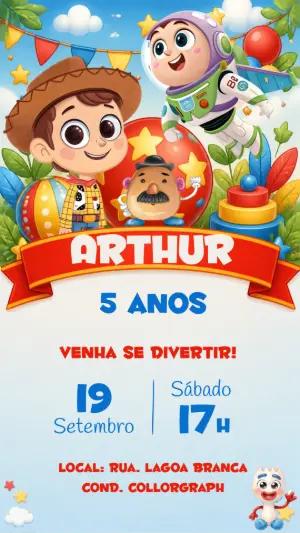 Convite de Aniversário Toy Story Editável para Festa Infantil