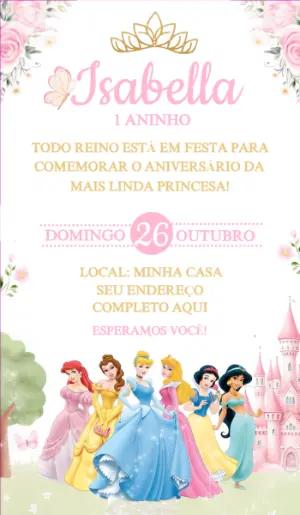 Convite Aniversário Princesas Disney para Editar Online