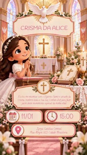 Convite de Crisma Menina na Igreja Editável