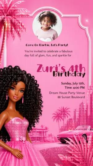 Barbie Black Doll Birthday Invitation Editable Template