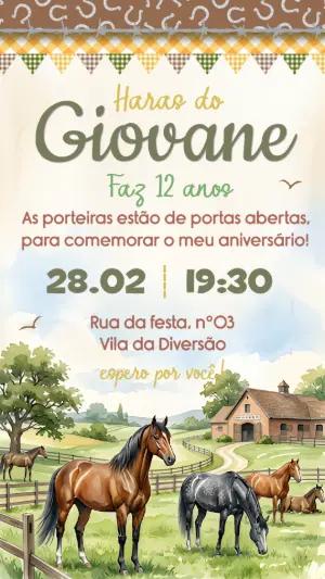 Convite de Aniversário Haras com Cavalos Editável