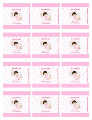 Adesivo para Bala Personalizada de Menina Anjinha Rosa para Editar