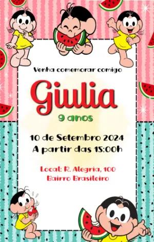 Convite de Aniversário Magali Melancia para Editar