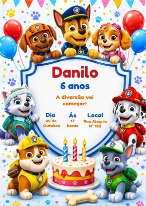 Convite de Aniversário Patrulha Canina para Editar