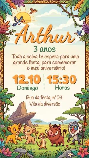 Convite de Aniversário Editável Tema Rei Leão Baby