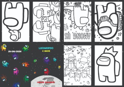 Livrinho de Colorir Among Us para Aniversário Editável