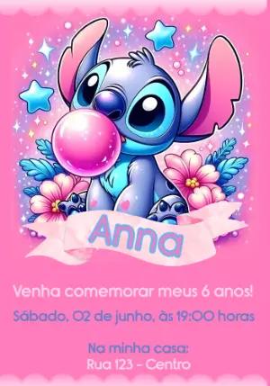 Convite de Aniversário Stitch Rosa para Editar Online
