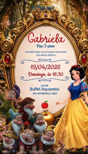 Convite Animado Aniversário Branca de Neve Clássico Editável