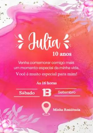 Convite de Aniversário Aquarela Rosa e Dourado para Editar Online
