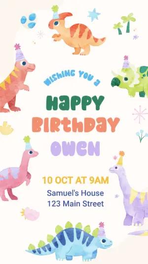 Cute Dino Party Invitation | Editable Digital Template