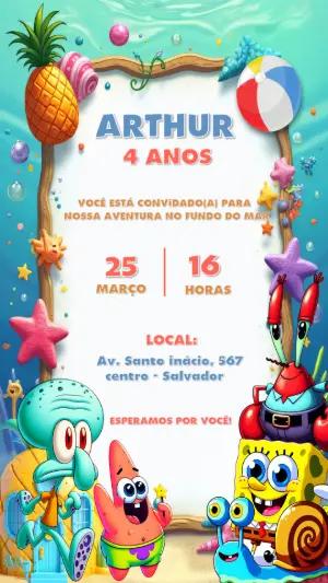 Convite de Aniversário Bob Esponja Editável Online