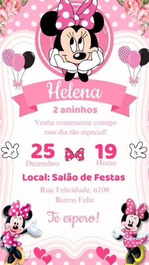 Convite de Aniversário Minnie Rosa com Bolinhas para Editar