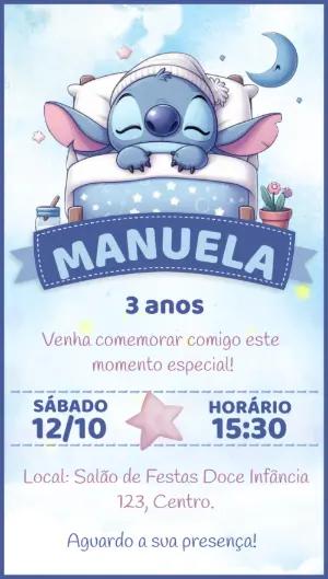 Convite de Aniversário Stitch Fofo para Editar Online