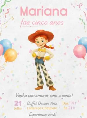 Convite Aniversário Jessie Toy Story Aquarela para Editar