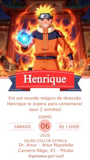 Convite de Aniversário Naruto: Modelo Digital Vibrante para Editar