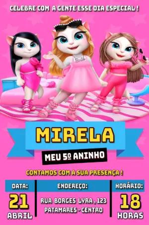 Convite de Aniversário Talking Angela Rosa Editável