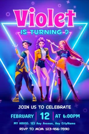 Demon Hunters K-Pop Birthday Invite | Editable Template